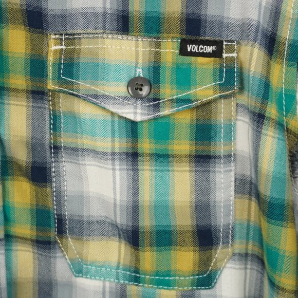 Volcom Workwear Men's Shirt Green Yellow Black Gray Plaid Size Small - Picture 4 of 9